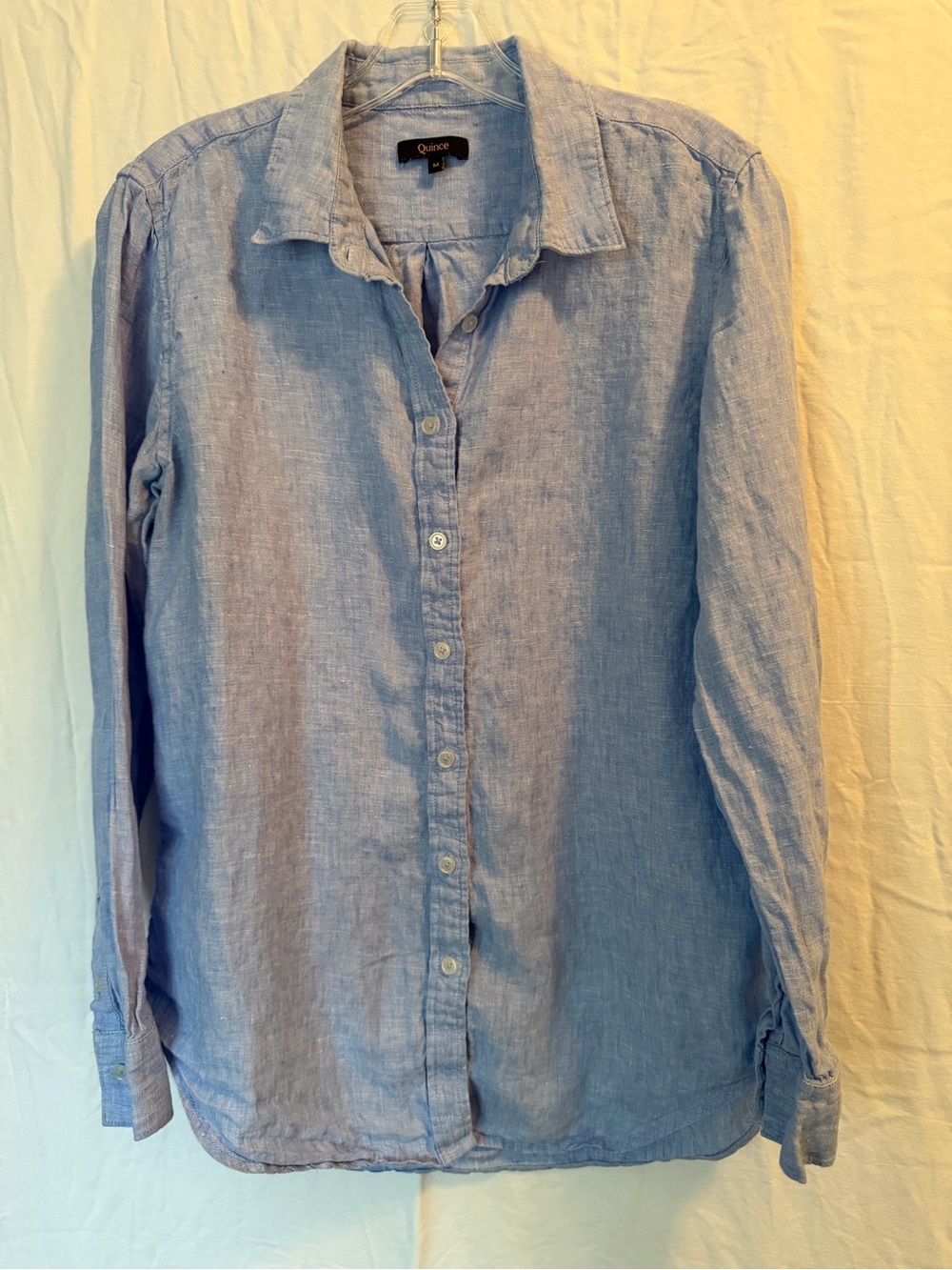 Quince 100% European Linen Shirt Size M French Blue Long Sleeve Button Down